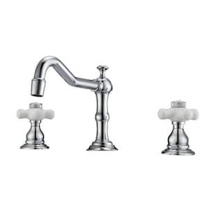 Roma 8 in. Widespread 2-Handle Porcelain Cross Bathroom Faucet in Polished Chrome