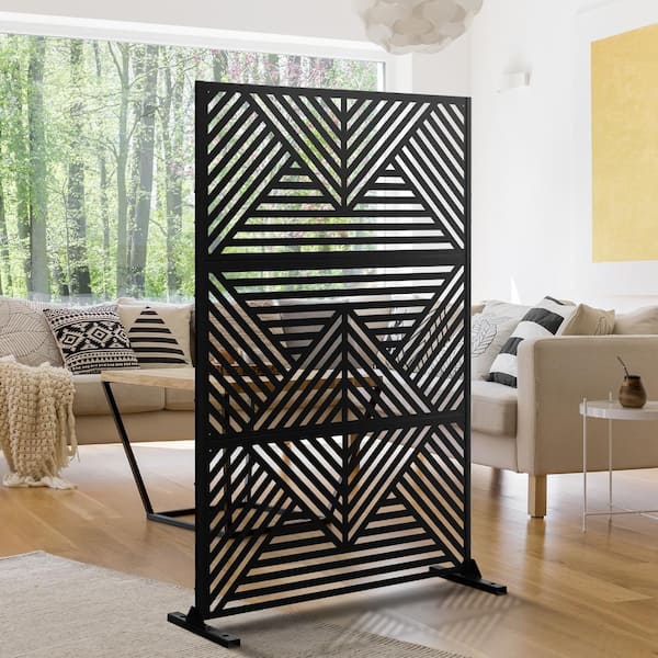 Lirago 72 in. x 47 in. Outdoor Metal Privacy Screen Garden Fence in Zodiac Pattern in Black, Wall Decal