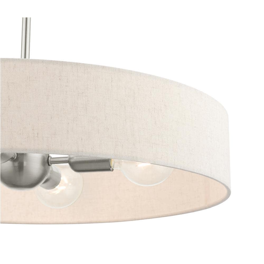 Sophisticated Brushed Nickel 4-Light Drum Pendant with Oatmeal Shade