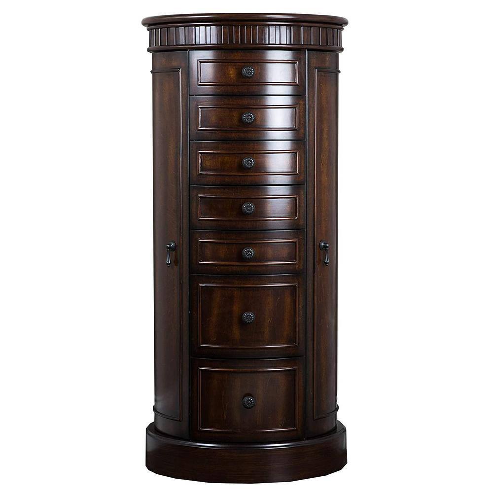 Walnut Freestanding Jewelry Armoire with Mirror and Drawers