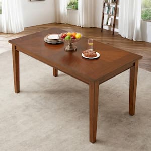59in. Mid-Century Walnut Solid Wood Rectangle 4 Legs Parquet Dining Table (Seats 6)