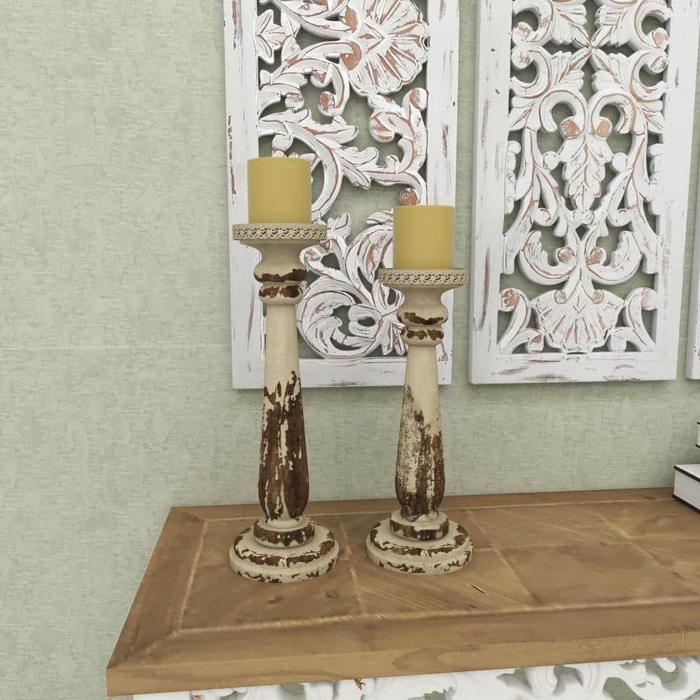 Winter Elegance Wood Candle Lantern Set, Rustic Brown, 17"
