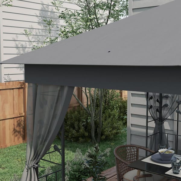 Outsunny 10 ft. x 11.5 ft. Gray Double Roof Outdoor Gazebo