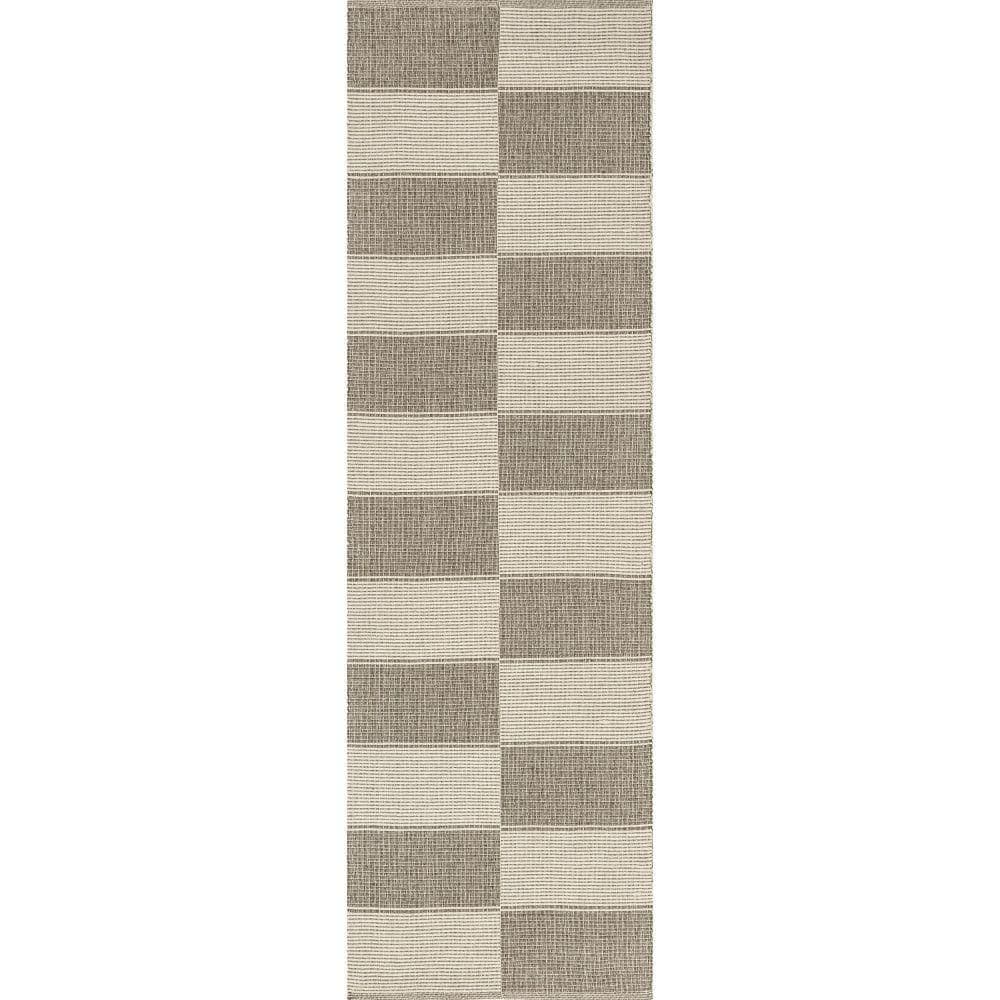 RUGS USA Boxelder Checked Cotton Sand 3 ft. x 8 ft. Runner Rug NEVN03B ...