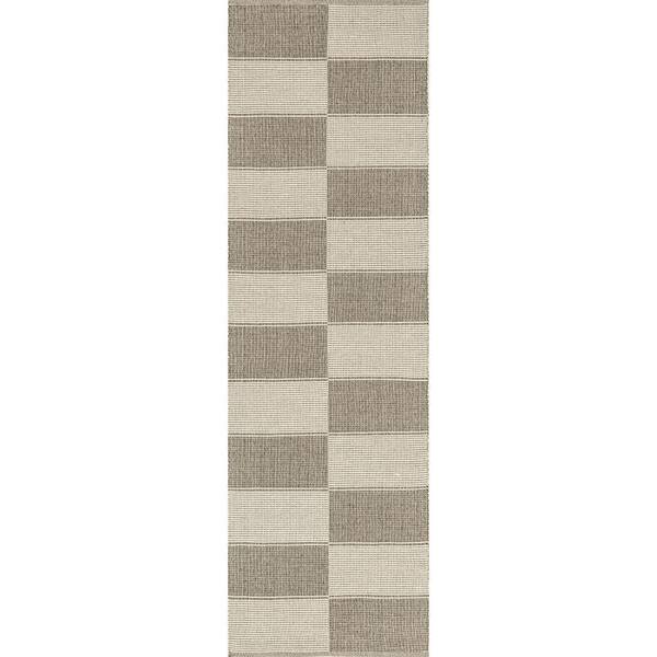 RUGS USA Boxelder Checked Cotton Sand 3 ft. x 8 ft. Runner Rug