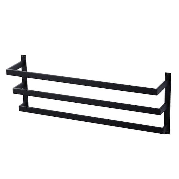 32 in. Wall Mount Stainless Steel 3-Tier Bathroom Towel Rack Towel Rod Holder in Matte Black