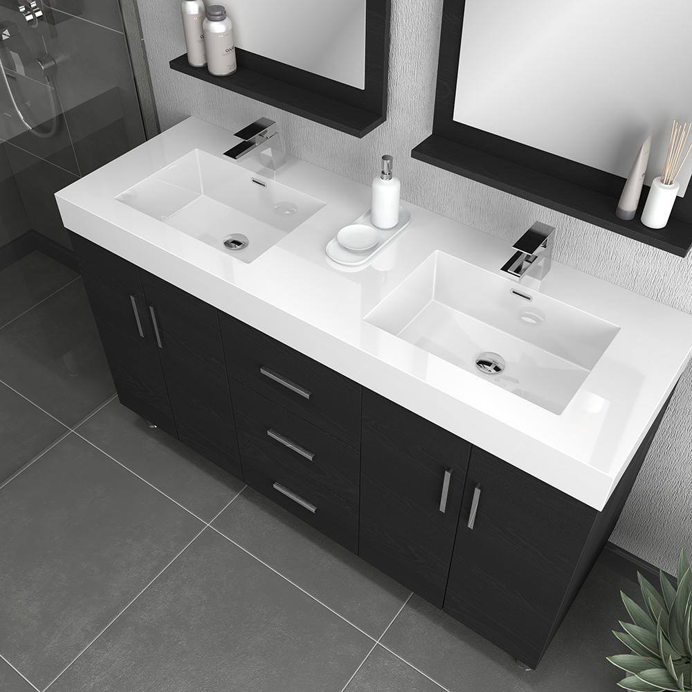 Ripley 60" Black MDF Double Sink Freestanding Vanity