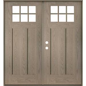 Craftsman 72 in. x 80 in. 6-Lite Right-Active/Inswing Clr Glass Oiled Leather Stain Double Fiberglass Prehung Front Door