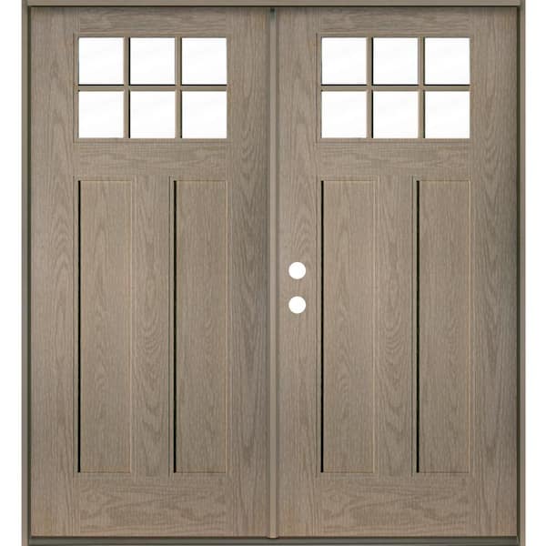 Krosswood Doors Craftsman 72 in. x 80 in. 6-Lite Right-Active/Inswing Clr Glass Oiled Leather Stain Double Fiberglass Prehung Front Door
