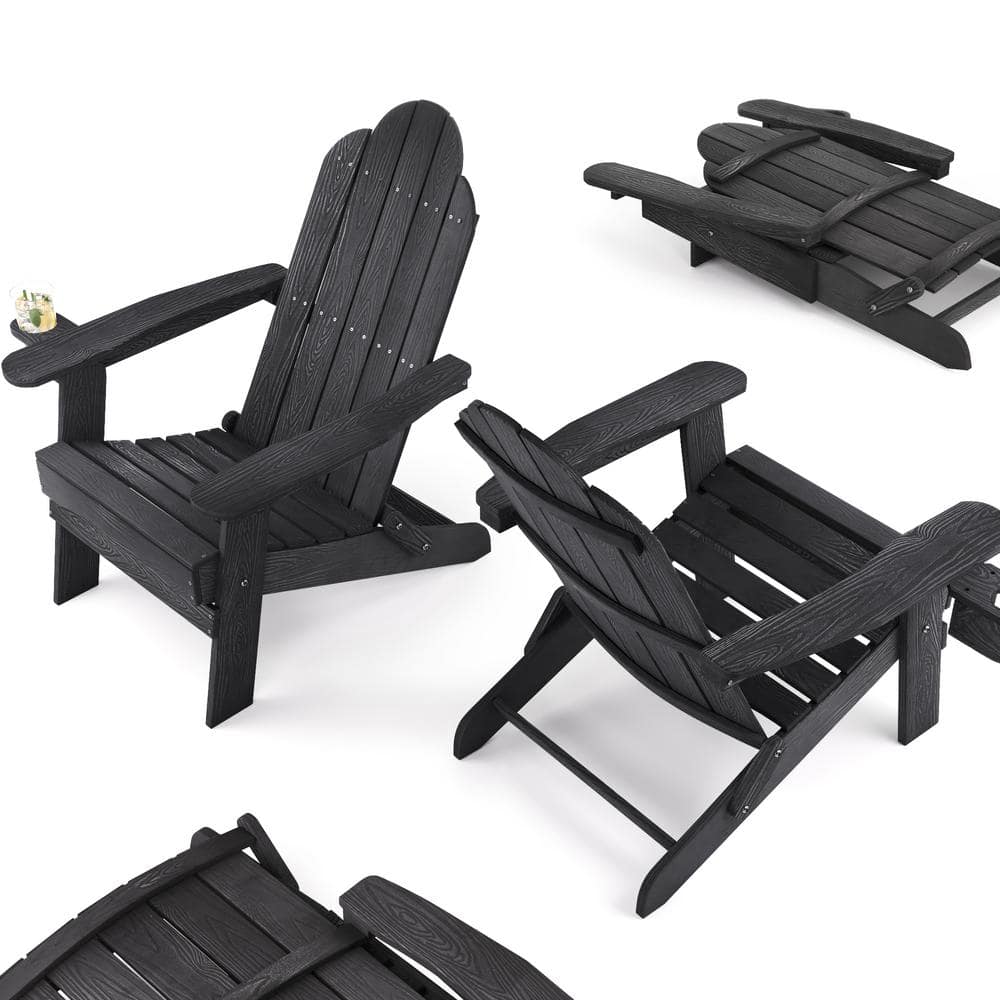 Lue Bona Black Foldable Plastic Outdoor Patio Adirondack Chair With Cup Holder For Garden