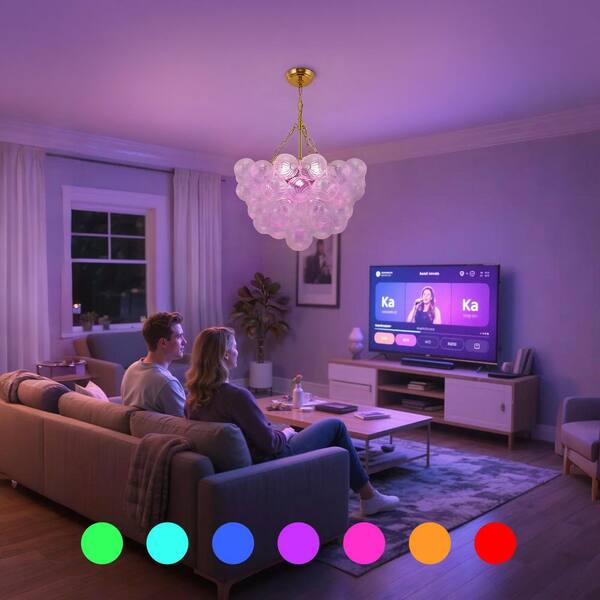 YANSUN 1-Light Gold Bubble Ball Glass Integrated LED Chandelier