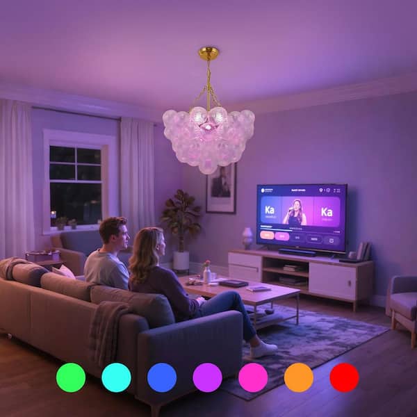 YANSUN 1-Light Gold Bubble Ball Glass Integrated LED Chandelier