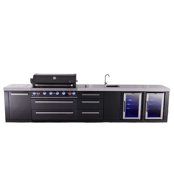 MONT ALPI Black 6-Burner L-Shaped 94 in. x 113 in. Outdoor Kitchen