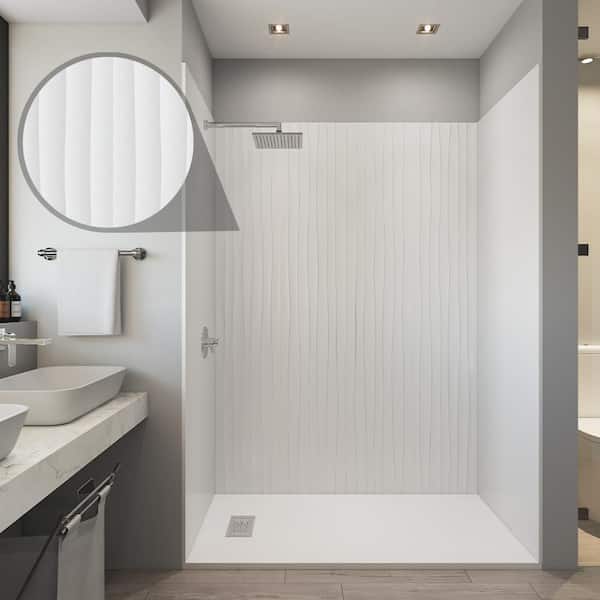 3D Series- 60in. x 32in. x84in. Alcove Solid Composite Stone Shower Kit -Waves/White Shower Walls L/R WH Shower Pan Base