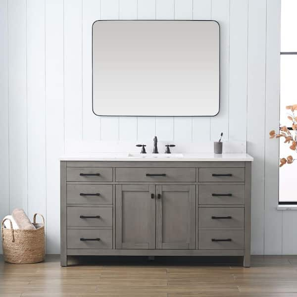 Jasper 60 in. W x 22 in. D Bath Vanity in Textured Gray with Engineered Stone Top in Carrara White with White Sink