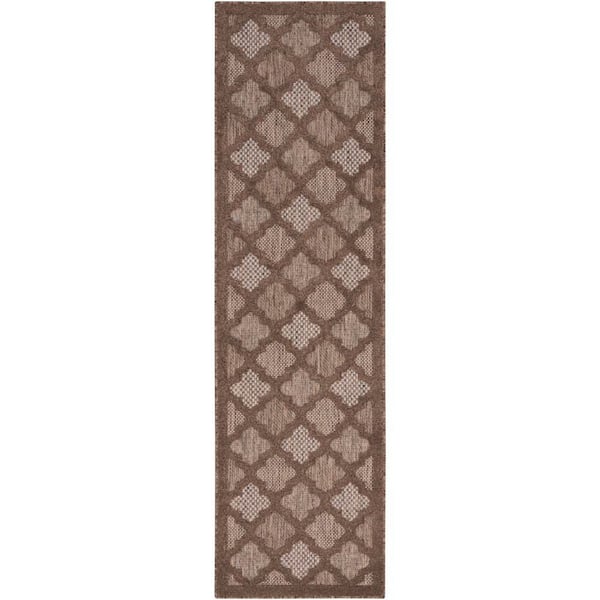 Easy Care Brown 2 ft. x 14 ft. Trellis Contemporary Runner Area Rug