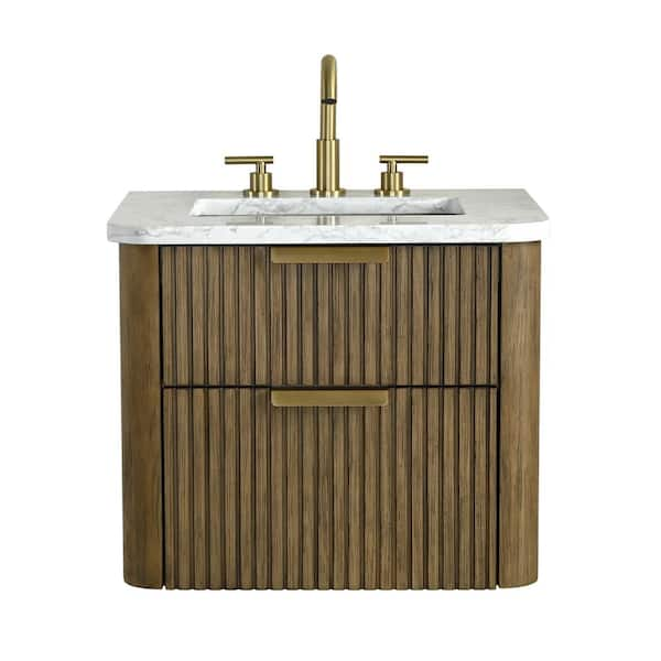 Warren 24 in. W Floating Bath Vanity in Aged Oak with Engineered Stone Top in Arabescato and White Sink