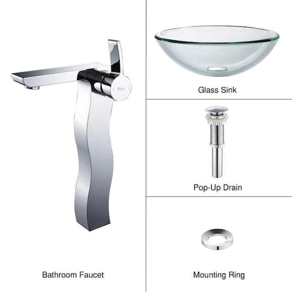 KRAUS 19 mm Thick Glass Vessel Sink with Sonus Faucet in Chrome