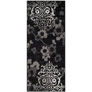 Adirondack Black/Silver 3 ft. x 6 ft. Floral Runner Rug