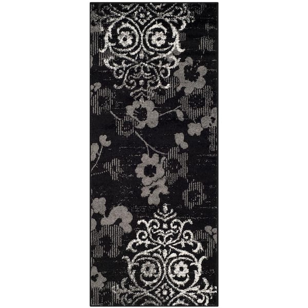SAFAVIEH Adirondack Black/Silver 3 ft. x 6 ft. Floral Runner Rug