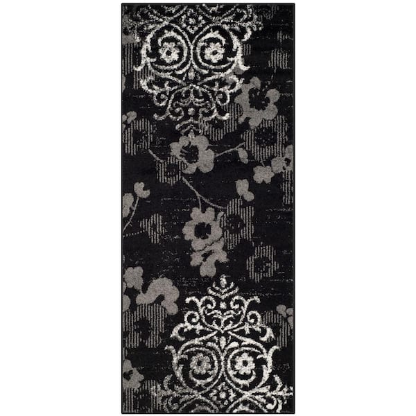 SAFAVIEH Adirondack Black/Silver 2 ft. x 6 ft. Floral Runner Rug