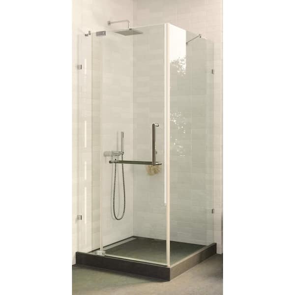 40 in. x 40 in. x 74 in. H Three Piece Direct to Stud Glass Corner Frameless Shower Wall Enclosure in Polished Chrome