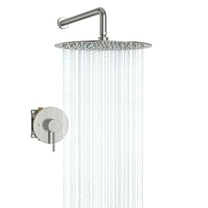 1-Spray Patterns with 1.8 GPM 10 in. Wall Mount Dual Shower Heads with Brass Body Valve in Brushed Nickel