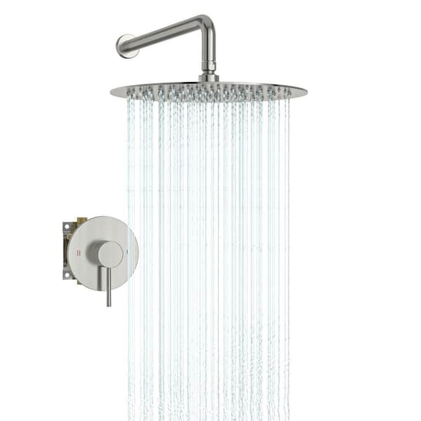 Logmey 1-Spray Patterns with 1.8 GPM 10 in. Wall Mount Dual Shower Heads with Brass Body Valve in Brushed Nickel