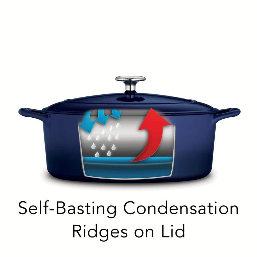 Cobalt Blue Enameled Cast Iron Oval Dutch Oven with Lid