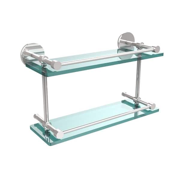 2 Tier Clear Glass Bathroom Shelf, Glass Bathroom Shelf With Rail