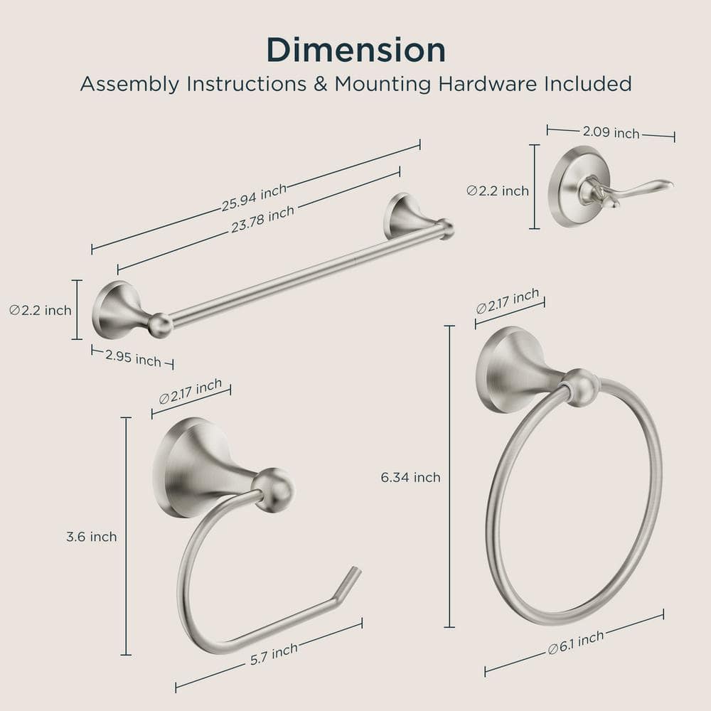 Brushed Nickel 4-Piece Bathroom Hardware Set with Stainless Steel Finish