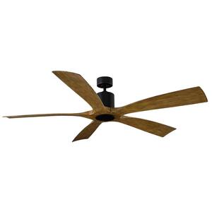 Aviator 70 in. Indoor/Outdoor Matte Black Distressed Koa 5-Blade Smart Ceiling Fan Light Kit Adaptable w/ Remote Control