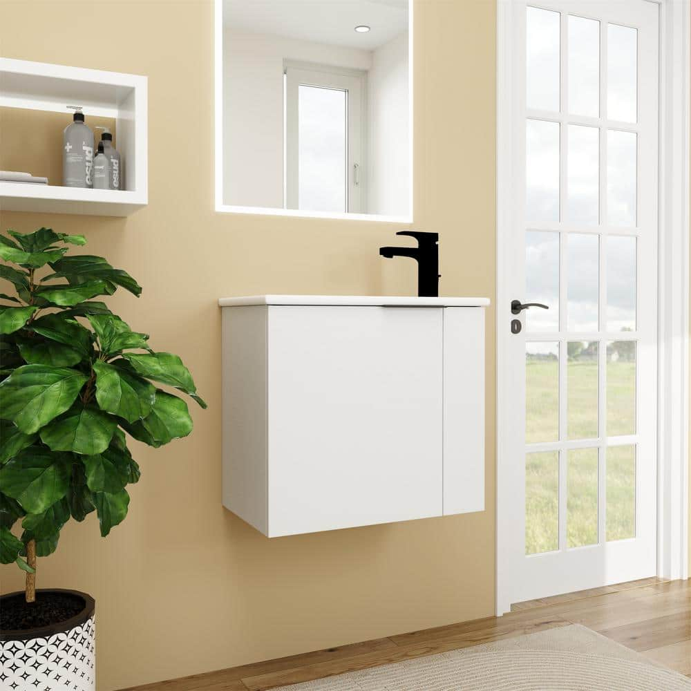 Aoibox 24inch White Bathroom Vanity Sink Combo for Small Space Modern Design with Ceramic Basin Gold Legs and Semi-Open Storage