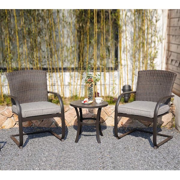 SUNRINX 3-Piece Wicker Patio Conversation Set, Bistro Set with Gray Cushion