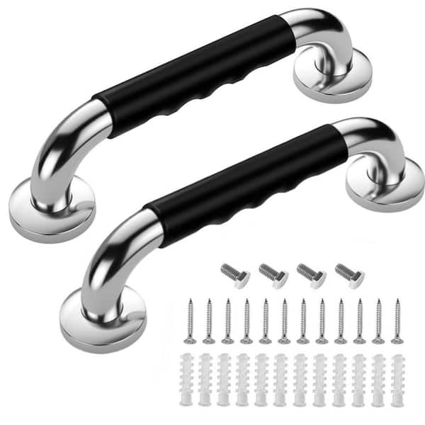 12 in. Stainless Steel Anti Slip Handicap Grab Bars for Elderly Senior Shower, Black (2-Pack)