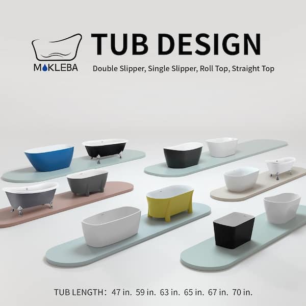 65 Acrylic Center Drain Oval Double Ended Flat bottom Freestanding Ba –  Design Element Bath Kitchen