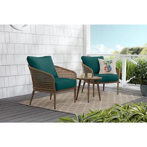 Coral Vista 3-Piece Brown Wicker Outdoor Patio Bistro Set with CushionGuard Malachite Green Cushions