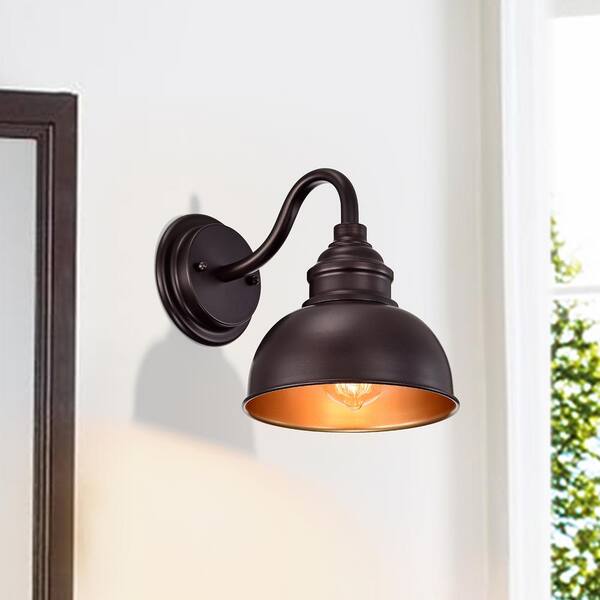 Jushua 1-Light Oil Rubbed Bronze Industrial Wall Vanity Light with Shade