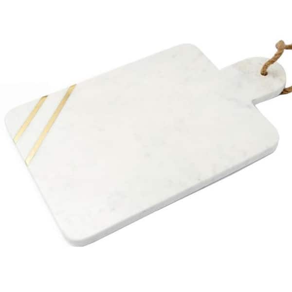 LEXI HOME Marble Collection 15 in. Rectangle White Marble Charcuterie Board with Brass Inlay Accents