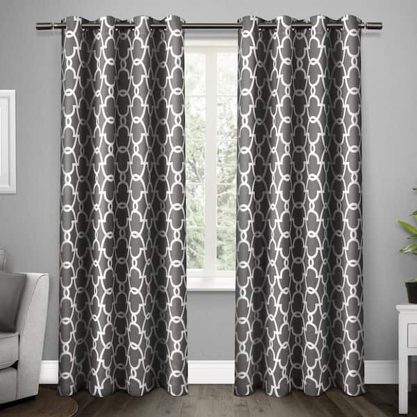 EXCLUSIVE HOME Gates Black Pearl Ogee Woven Room Darkening Grommet Top Curtain, 52 in. W x 96 in. L (Set of 2)