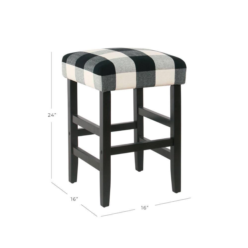 Black and White Plaid Wood Backless Counter Stool