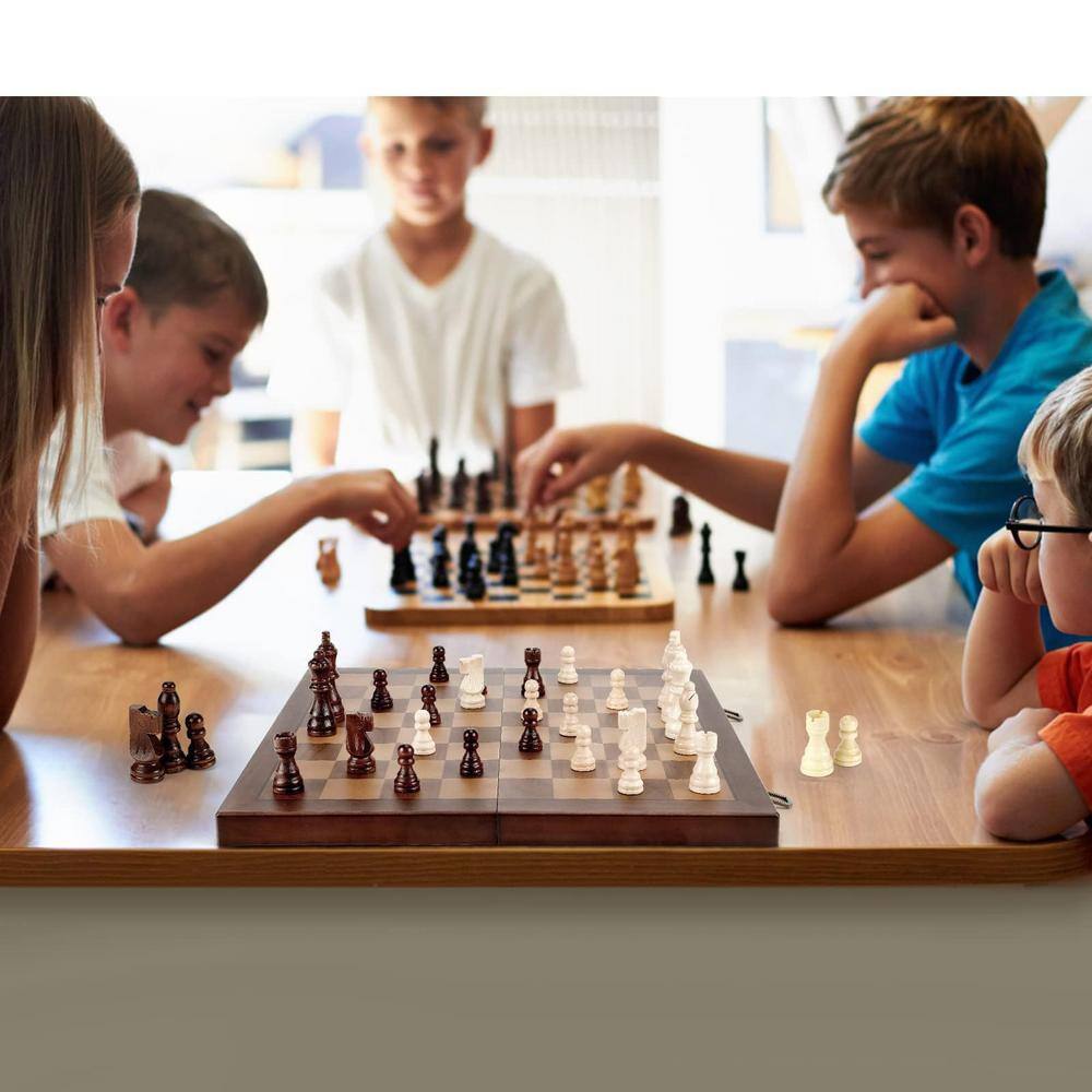 15 in. Walnut and Maple Magnetic Folding Travel Chess Set