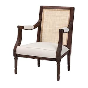 Garridan Beige and Dark Brown Accent Chair with Natural Rattan