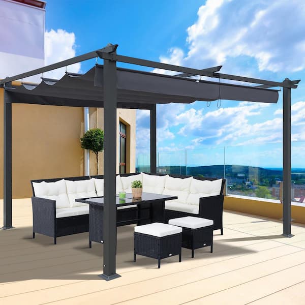 10 ft. x 13 ft. Outdoor Patio Retractable Pergola With Canopy Sunshelter  Pergola for Gardens, Terraces, Backyard, Gray H-W41946249 - The Home Depot