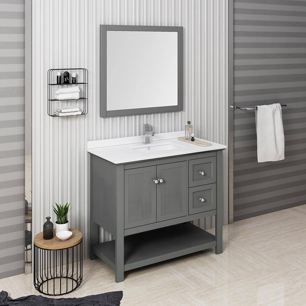 Gray 42" Solid Wood Bathroom Vanity Set with Mirror