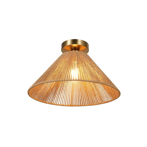 Kenroy Home 16 in. 1-Light Gold BOHO Semi-Flush Mount with Twine Shade and No Bulbs Included