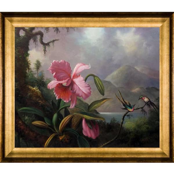 LA PASTICHE Orchids and Hummingbirds by Martin Johnson Heade Athenian Gold Framed Nature Oil Painting Art Print 25 in. x 29 in.