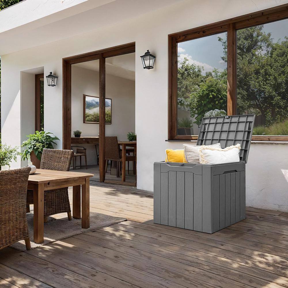 Gray 30 Gallon Lockable Weather-Resistant Plastic Deck Box