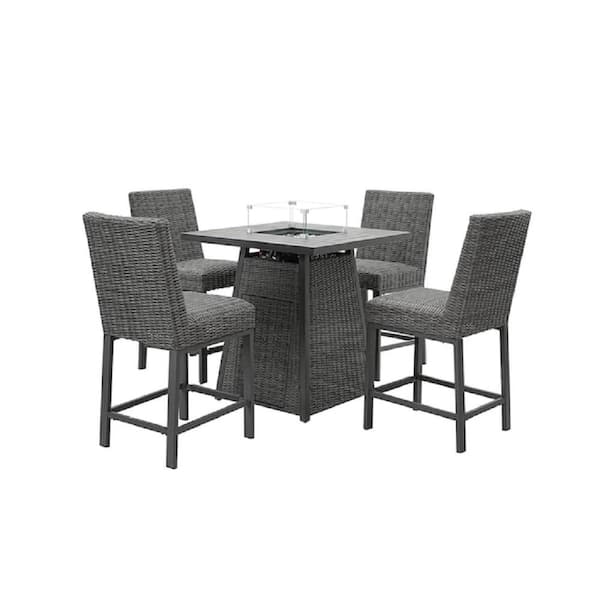 Sudzendf Gray 5-Piece Wicker Patio Conversation Set with 36 in. Aluminum Fire Pit Table