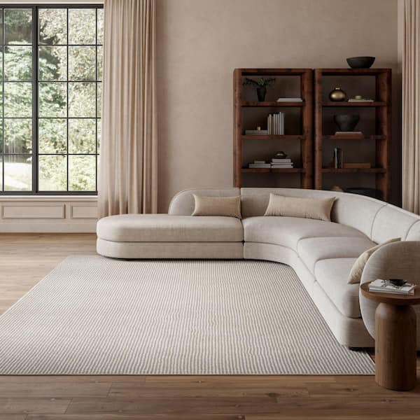 Textured Home Ivory Mocha 9 ft. x 12 ft. All-over design Contemporary Area Rug